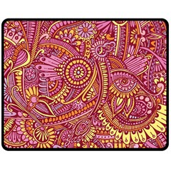 Pink Yellow Hippie Flower Pattern Zz0106 Fleece Blanket (medium) by Zandiepants