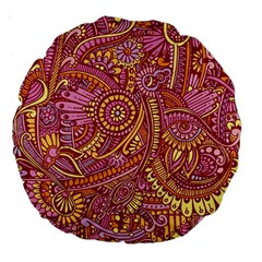 Pink Yellow Hippie Flower Pattern Zz0106 Large 18  Premium Round Cushion  by Zandiepants