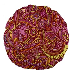 Pink Yellow Hippie Flower Pattern Zz0106 Large 18  Premium Flano Round Cushion  by Zandiepants