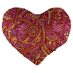 Pink Yellow Hippie Flower Pattern Zz0106 Large 19  Premium Flano Heart Shape Cushion by Zandiepants