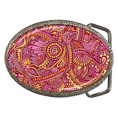 Pink Yellow Hippie Flower Pattern Zz0106 Belt Buckle by Zandiepants