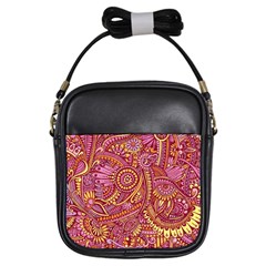 Pink Yellow Hippie Flower Pattern Zz0106 Girls Sling Bag by Zandiepants