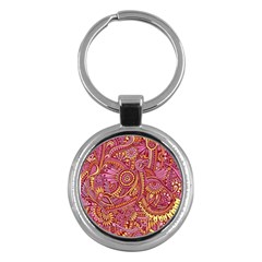 Pink Yellow Hippie Flower Pattern Zz0106 Key Chain (round) by Zandiepants