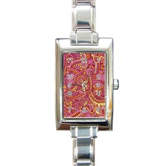 Pink Yellow Hippie Flower Pattern Zz0106 Rectangle Italian Charm Watch by Zandiepants