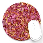 Pink Yellow Hippie Flower Pattern Zz0106 Round Mousepad Front