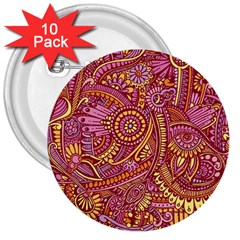 Pink Yellow Hippie Flower Pattern Zz0106 3  Button (10 Pack) by Zandiepants