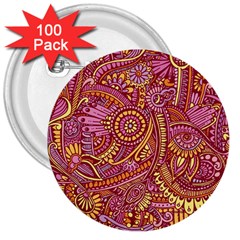 Pink Yellow Hippie Flower Pattern Zz0106 3  Button (100 Pack) by Zandiepants