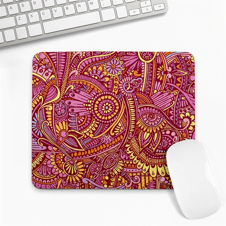 Pink Yellow Hippie Flower Pattern Zz0106 Large Mousepad