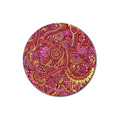 Pink Yellow Hippie Flower Pattern Zz0106 Rubber Coaster (round) by Zandiepants