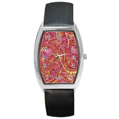 Pink Yellow Hippie Flower Pattern Zz0106 Barrel Style Metal Watch by Zandiepants