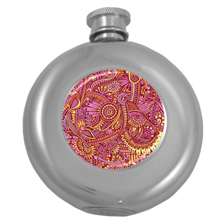 Pink Yellow Hippie Flower Pattern Zz0106 Hip Flask (5 oz)