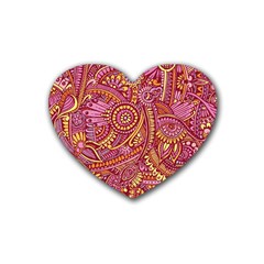 Pink Yellow Hippie Flower Pattern Zz0106 Rubber Coaster (heart) by Zandiepants