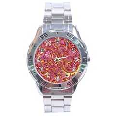 Pink Yellow Hippie Flower Pattern Zz0106 Stainless Steel Analogue Watch