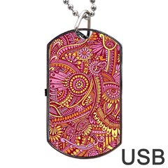 Pink Yellow Hippie Flower Pattern Zz0106 Dog Tag Usb Flash (one Side) by Zandiepants