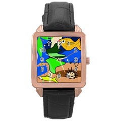 Aquarium  Rose Gold Leather Watch 