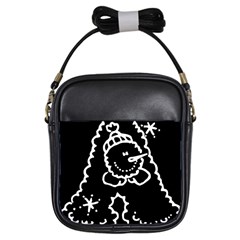 Funny Snowball Doodle Black White Girls Sling Bags by yoursparklingshop