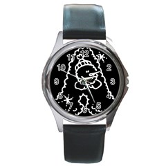 Funny Snowball Doodle Black White Round Metal Watch