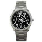 Funny Snowball Doodle Black White Sport Metal Watch Front