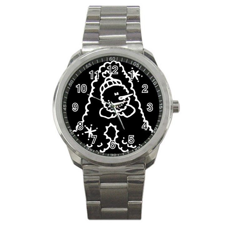 Funny Snowball Doodle Black White Sport Metal Watch