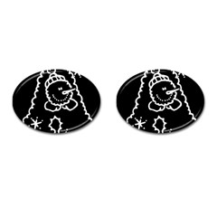 Funny Snowball Doodle Black White Cufflinks (oval)