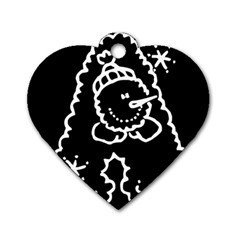 Funny Snowball Doodle Black White Dog Tag Heart (two Sides)