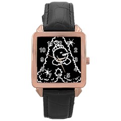 Funny Snowball Doodle Black White Rose Gold Leather Watch  by yoursparklingshop