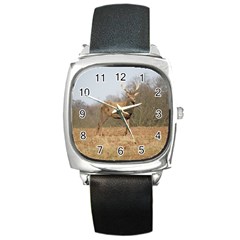 Red Deer Stag On A Hill Square Metal Watch