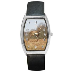 Red Deer Stag on a Hill Barrel Style Metal Watch