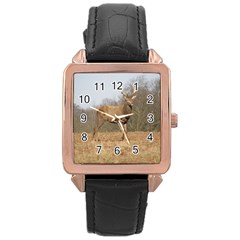 Red Deer Stag on a Hill Rose Gold Leather Watch 