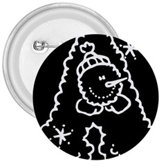 Funny Snowball Doodle Black White 3  Buttons by yoursparklingshop