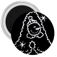 Funny Snowball Doodle Black White 3  Magnets