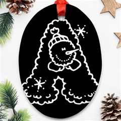 Funny Snowball Doodle Black White Ornament (oval) 