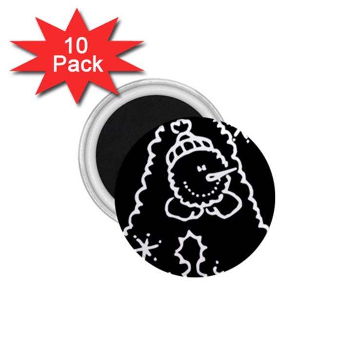 Funny Snowball Doodle Black White 1.75  Magnets (10 pack) 