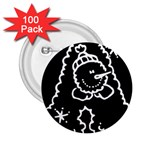 Funny Snowball Doodle Black White 2.25  Buttons (100 pack)  Front