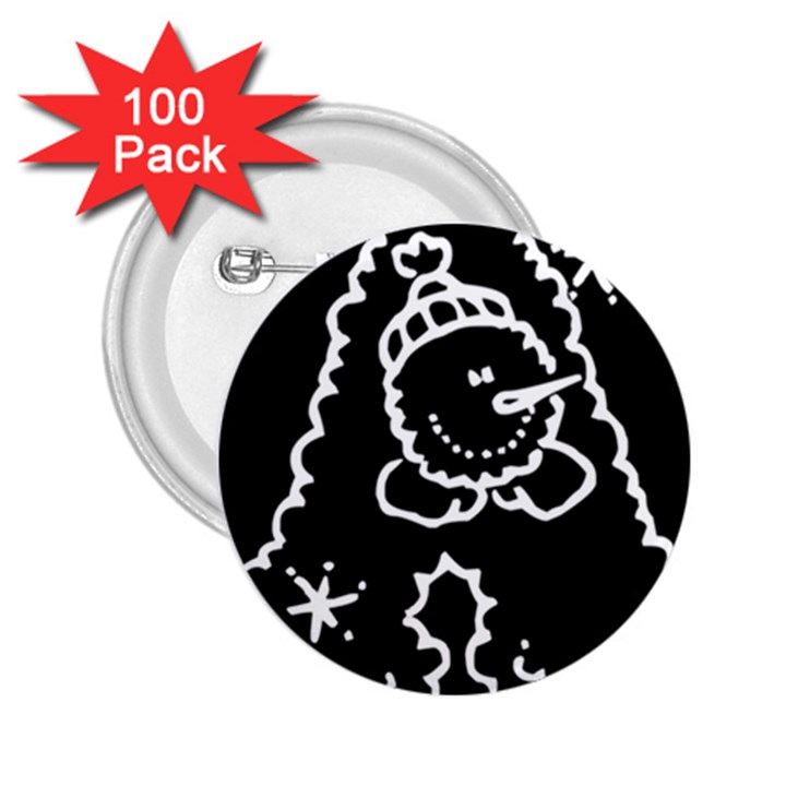 Funny Snowball Doodle Black White 2.25  Buttons (100 pack) 