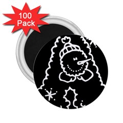 Funny Snowball Doodle Black White 2 25  Magnets (100 Pack) 