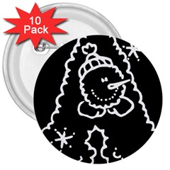 Funny Snowball Doodle Black White 3  Buttons (10 Pack)  by yoursparklingshop