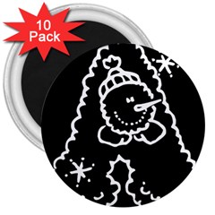 Funny Snowball Doodle Black White 3  Magnets (10 Pack)  by yoursparklingshop