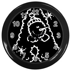 Funny Snowball Doodle Black White Wall Clocks (black)