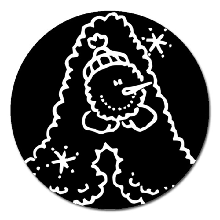 Funny Snowball Doodle Black White Magnet 5  (Round)