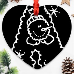 Funny Snowball Doodle Black White Heart Ornament (2 Sides) by yoursparklingshop