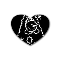 Funny Snowball Doodle Black White Heart Coaster (4 Pack) 