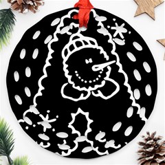 Funny Snowball Doodle Black White Round Filigree Ornament (2side)