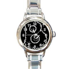 Funny Black And White Doodle Snowballs Round Italian Charm Watch by yoursparklingshop