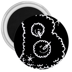 Funny Black And White Doodle Snowballs 3  Magnets