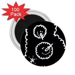 Funny Black And White Doodle Snowballs 2 25  Magnets (100 Pack)  by yoursparklingshop