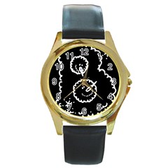 Funny Black And White Doodle Snowballs Round Gold Metal Watch by yoursparklingshop