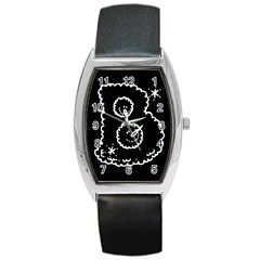 Funny Black And White Doodle Snowballs Barrel Style Metal Watch by yoursparklingshop