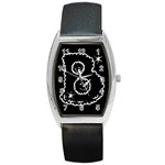 Funny Black And White Doodle Snowballs Barrel Style Metal Watch Front