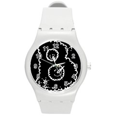 Funny Black And White Doodle Snowballs Round Plastic Sport Watch (m)